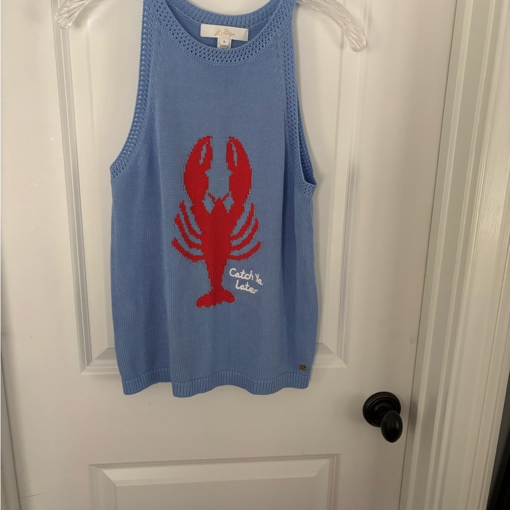 Lilly Pulitzer Blue Knit Tank with Red Lobster Motif and Navy with Sailboat